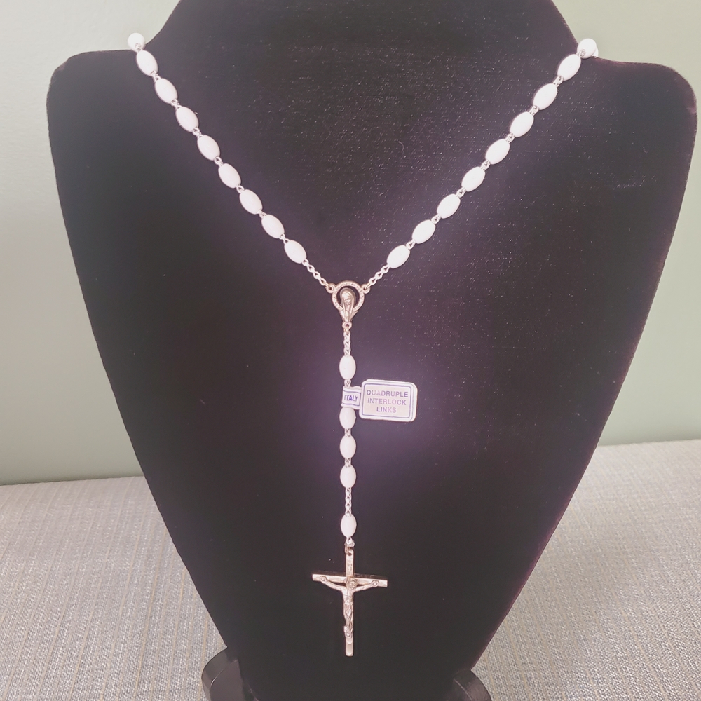 Rosary Made In Italy White Beads NEW